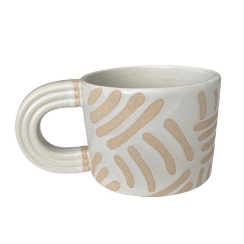 West Elm Hand Painted Mug 12oz Cream Oatmeal Beige Tan